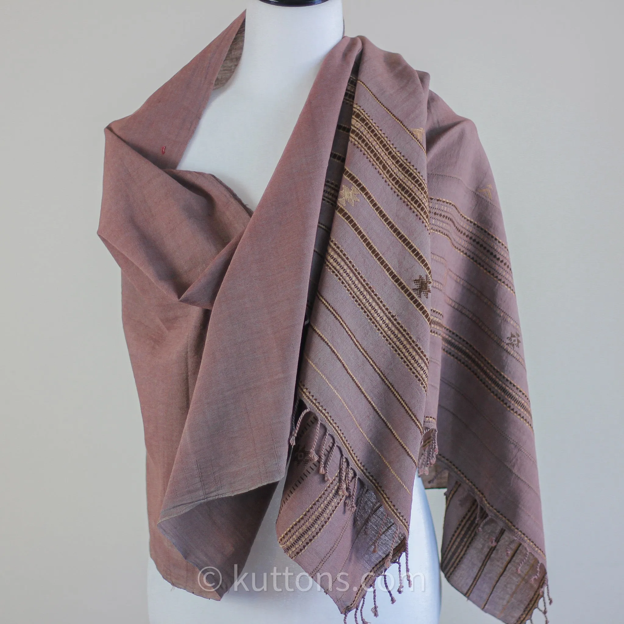 Handwoven Organic Kala Cotton Scarf - Wrap with Tassels | Antique Fuschia, 22x74"