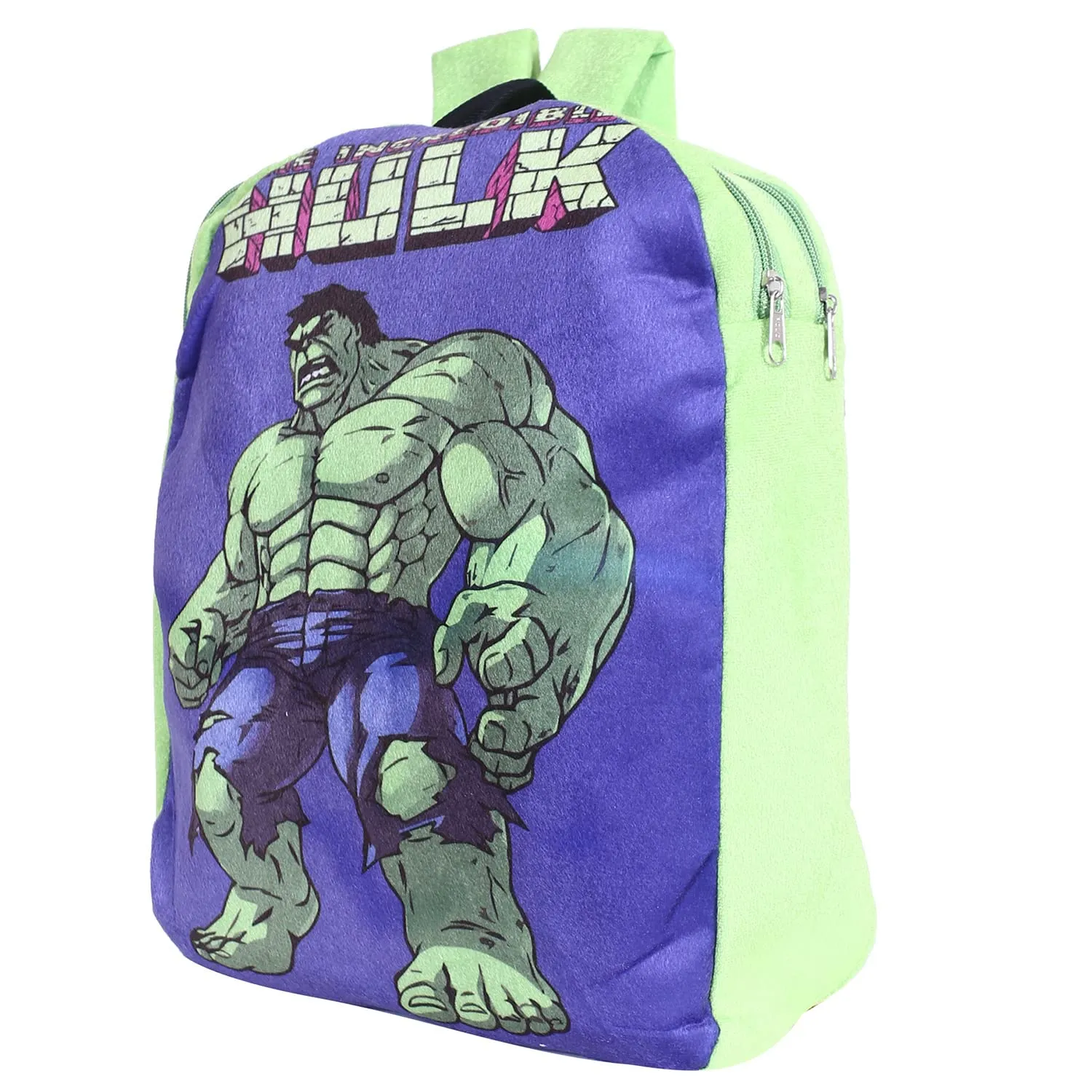 Heart Home Marvel The Incredible Hulk Plush Backpack|2 Compartment Velvet School Bag|Durable Toddler Haversack for Travel,School with Zipper Closure (Green)