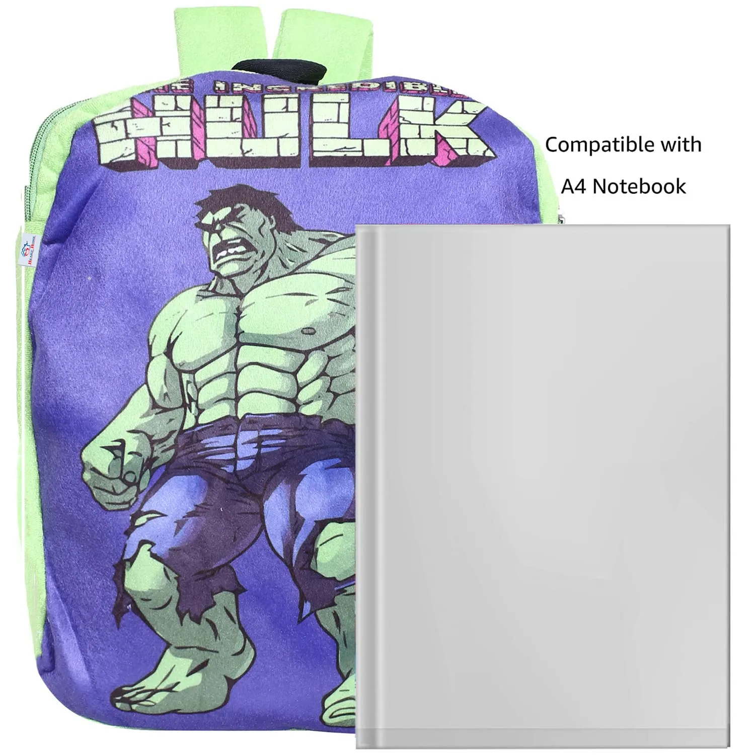 Heart Home Marvel The Incredible Hulk Plush Backpack|2 Compartment Velvet School Bag|Durable Toddler Haversack for Travel,School with Zipper Closure (Green)