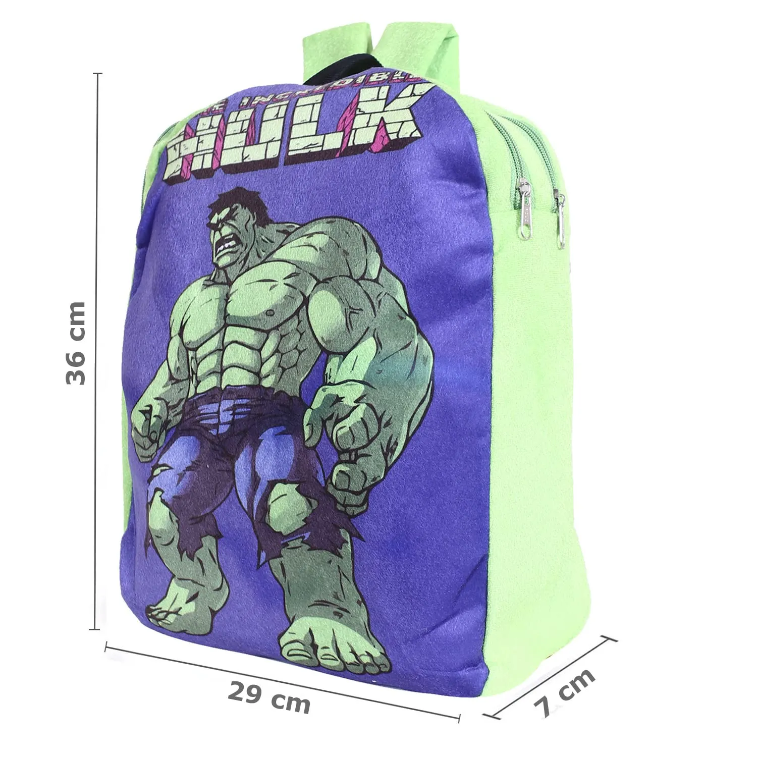 Heart Home Marvel The Incredible Hulk Plush Backpack|2 Compartment Velvet School Bag|Durable Toddler Haversack for Travel,School with Zipper Closure (Green)