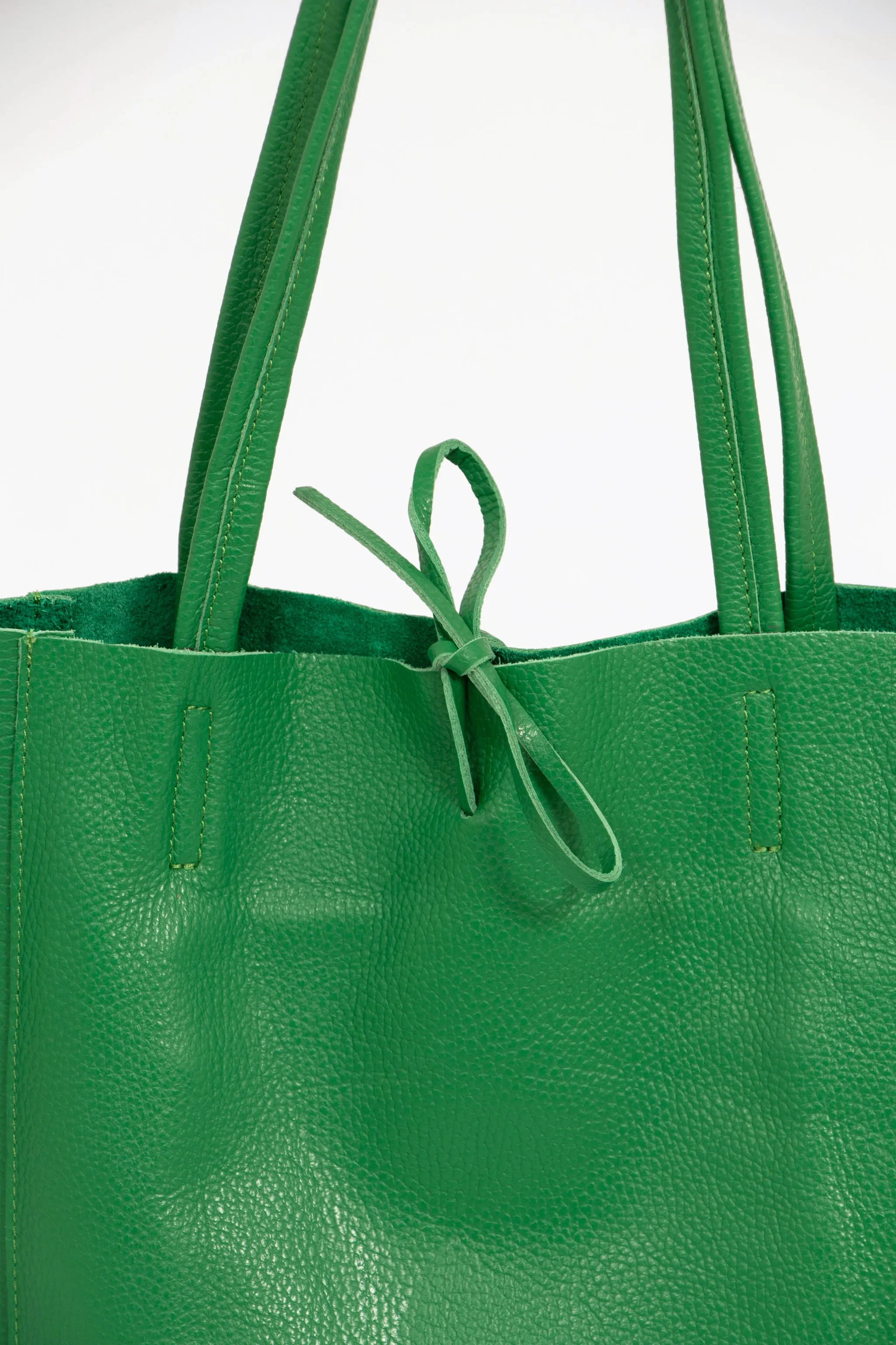 Heather Italian Leather Tote Bag - Bright Green, Pebbled