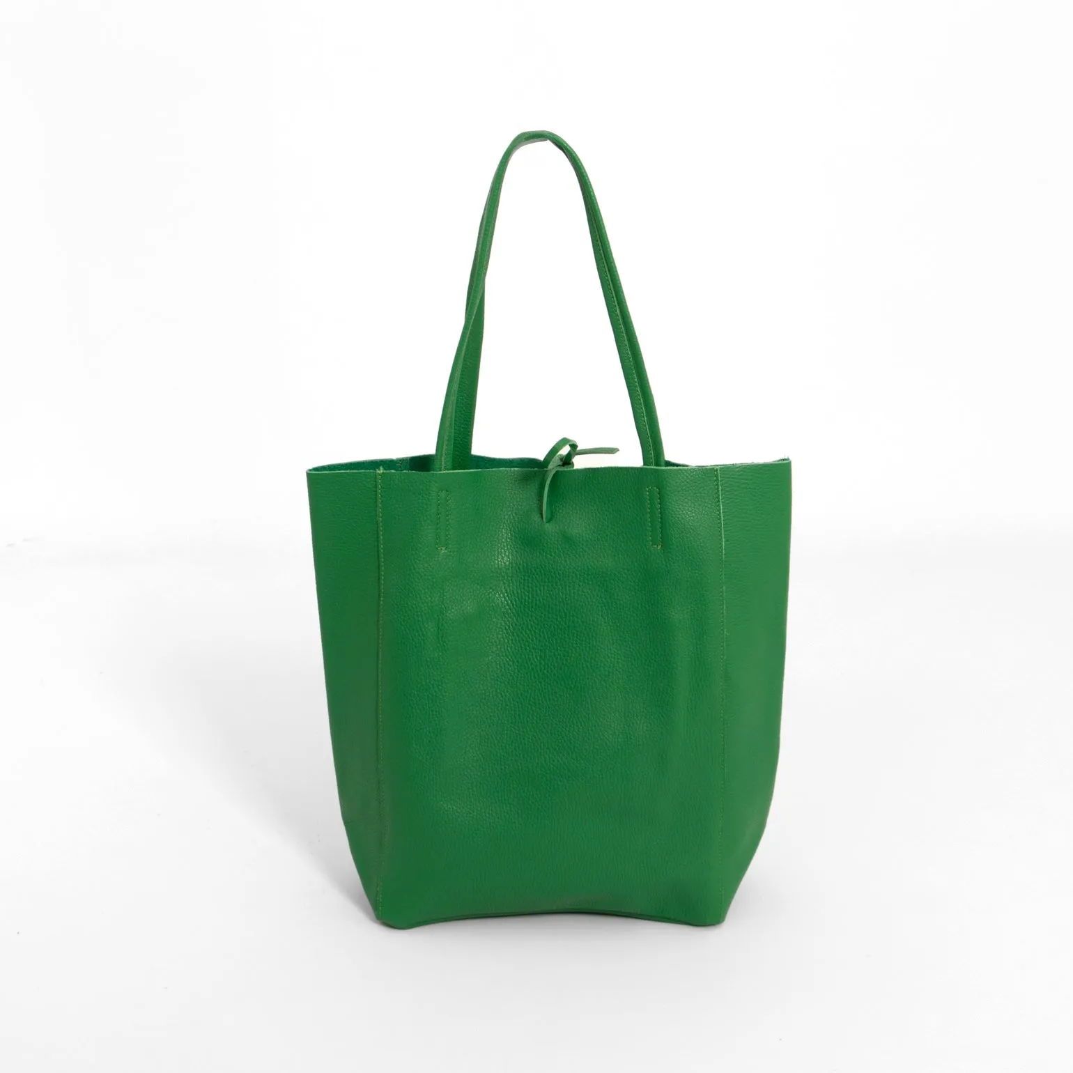 Heather Italian Leather Tote Bag - Bright Green, Pebbled