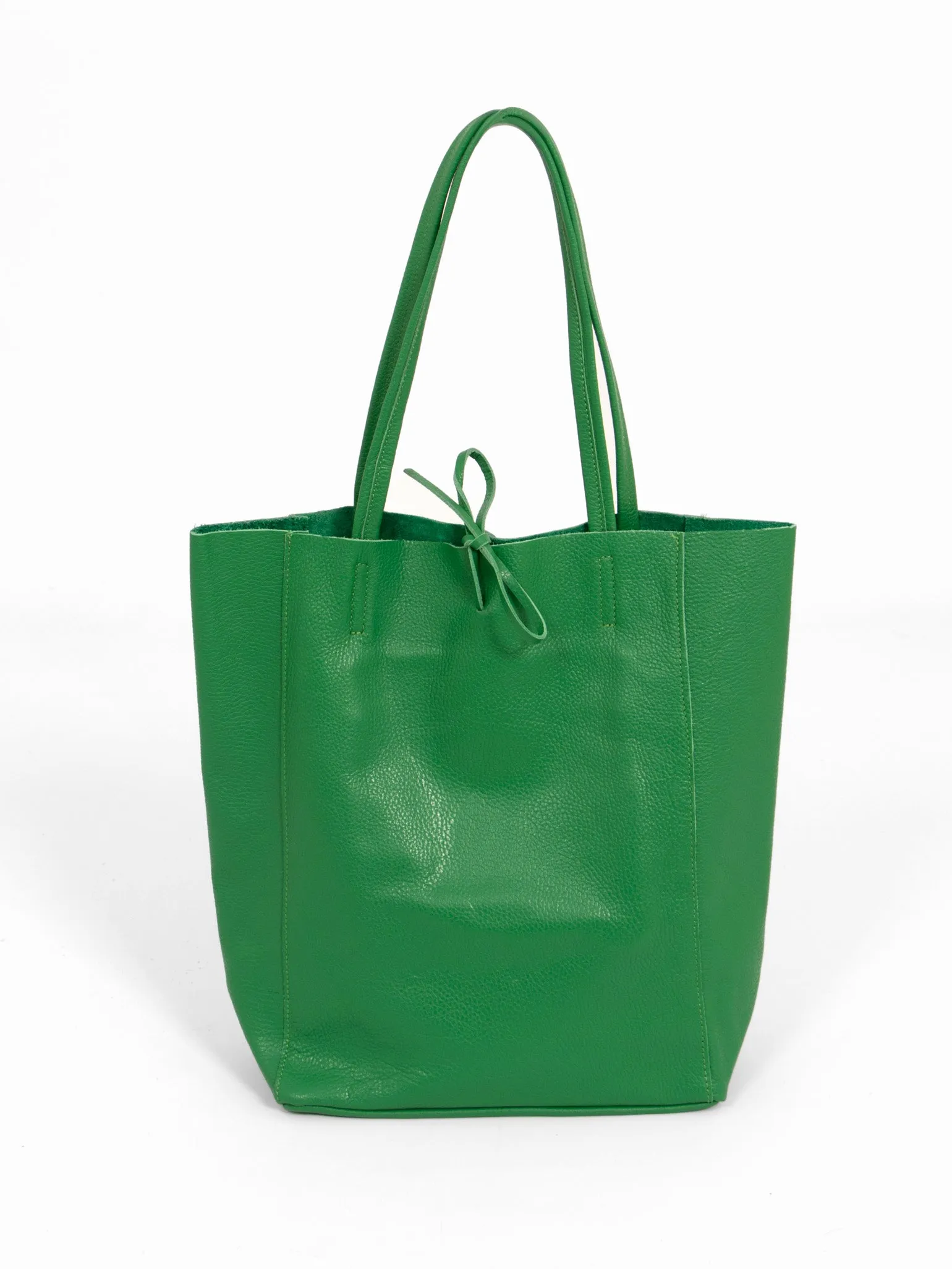 Heather Italian Leather Tote Bag - Bright Green, Pebbled