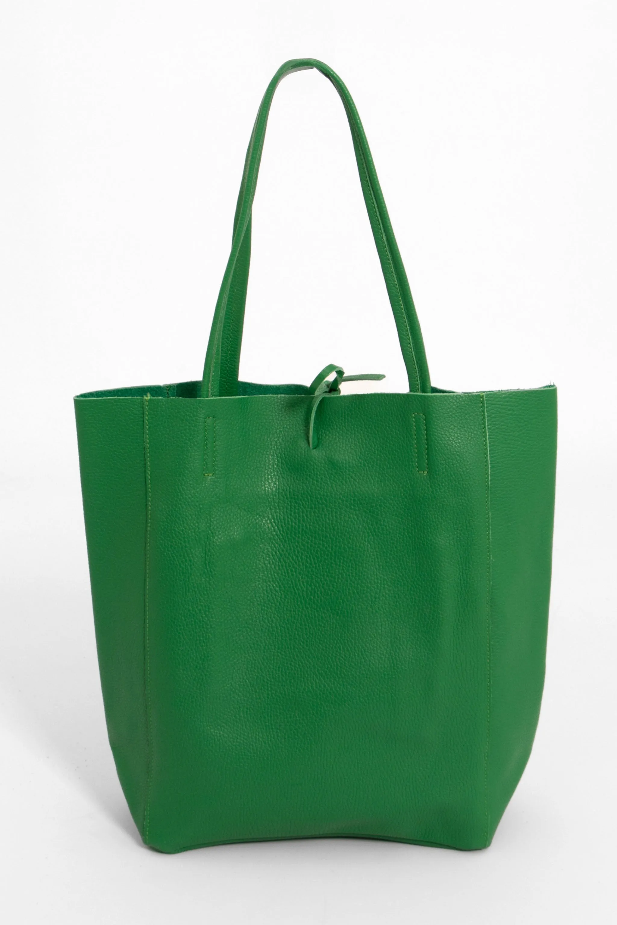 Heather Italian Leather Tote Bag - Bright Green, Pebbled