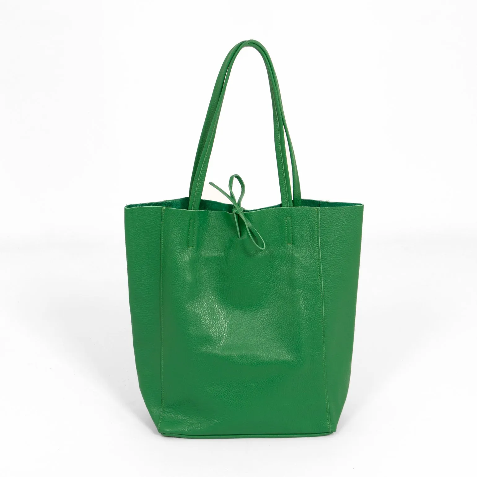 Heather Italian Leather Tote Bag - Bright Green, Pebbled