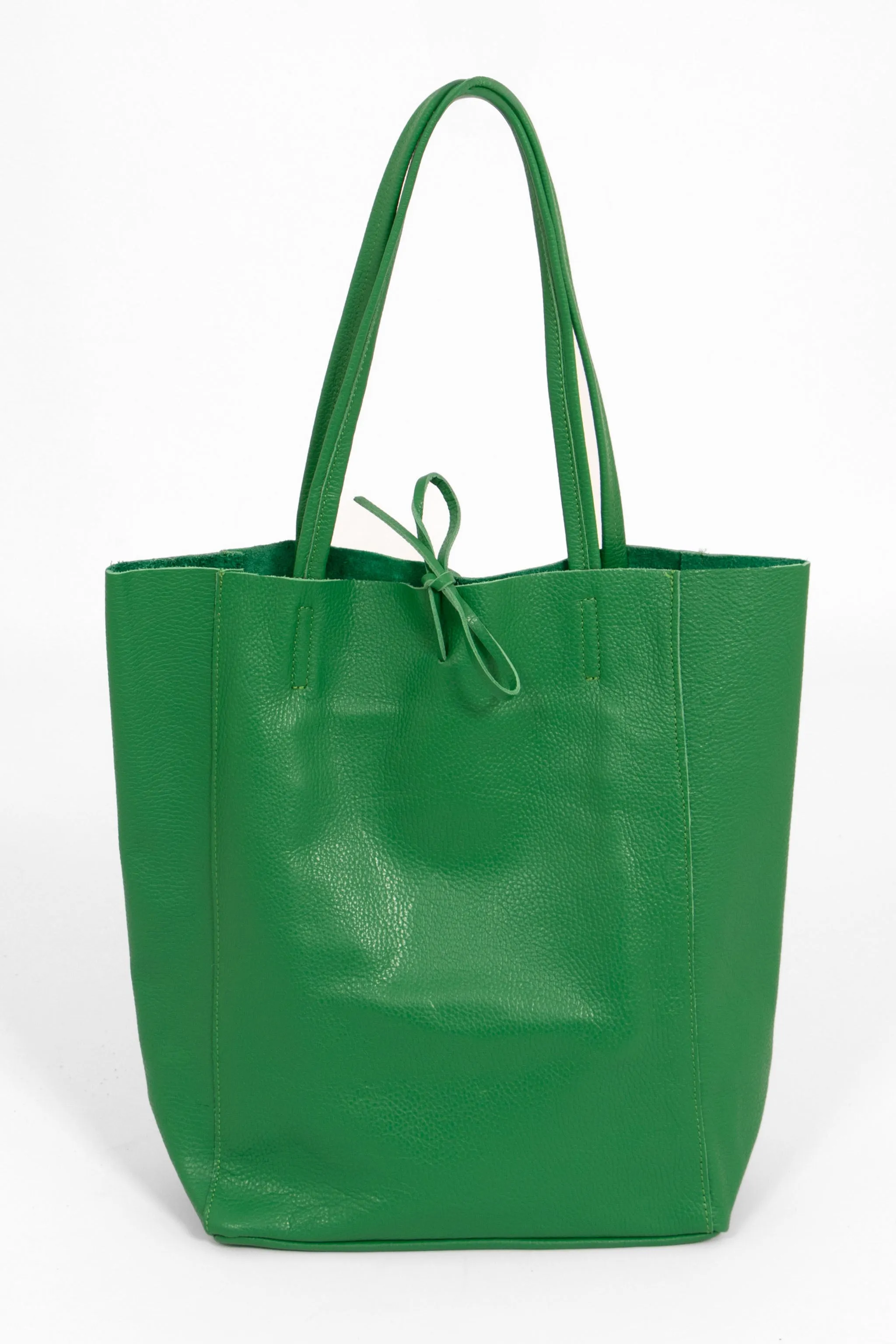 Heather Italian Leather Tote Bag - Bright Green, Pebbled