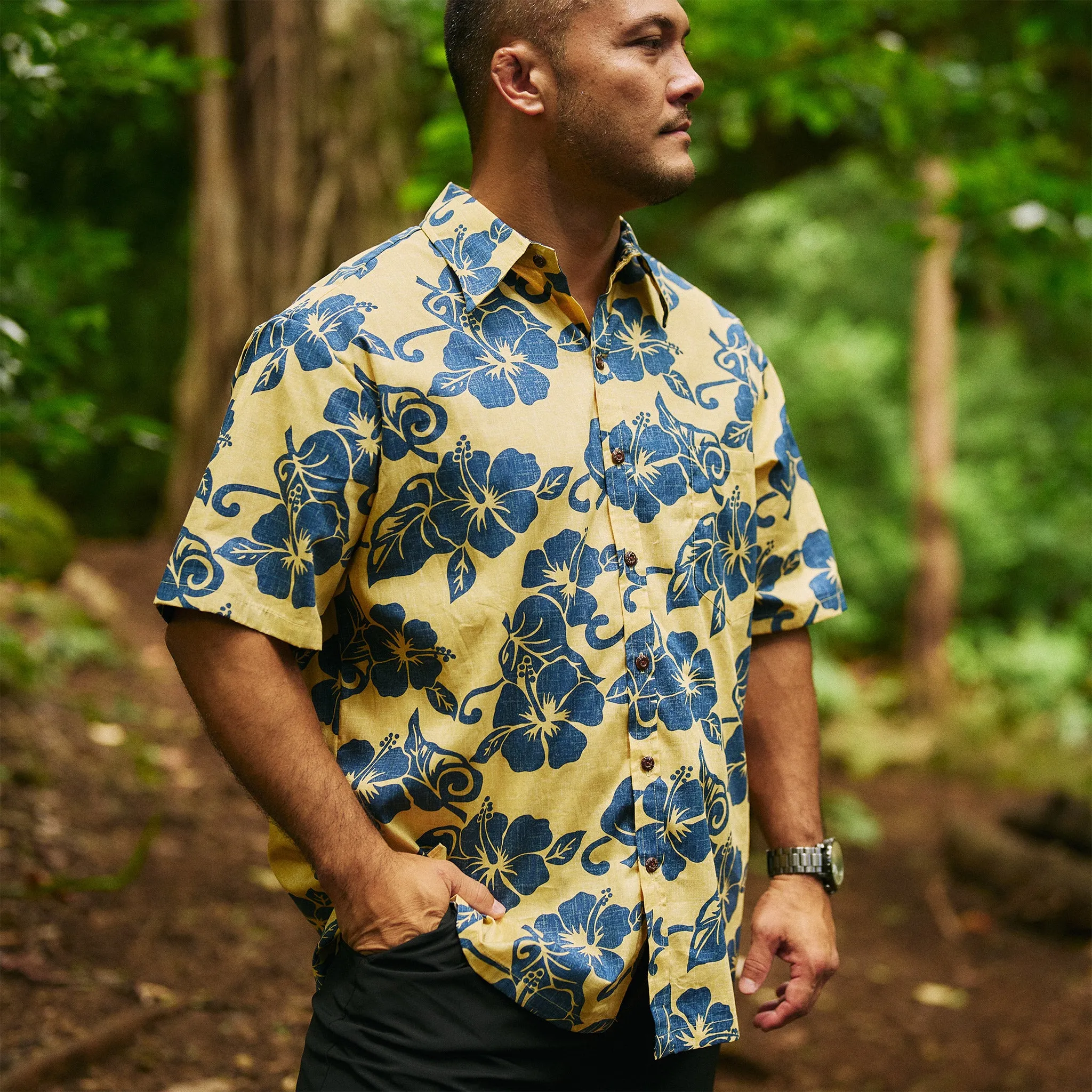 Hibiscus Reverse Print Aloha Shirt