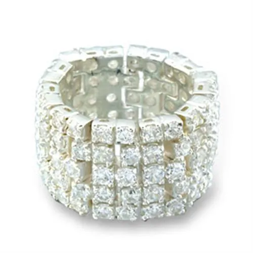 High-Polished 925 Sterling Silver Ring with AAA Grade CZ in Clear for Women Style 41003