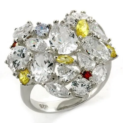 High-Polished 925 Sterling Silver Ring with AAA Grade CZ in Multi Color for Women Style LOAS1129