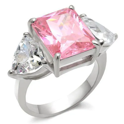 High-Polished 925 Sterling Silver Ring with AAA Grade CZ in Rose for Women Style LOAS869