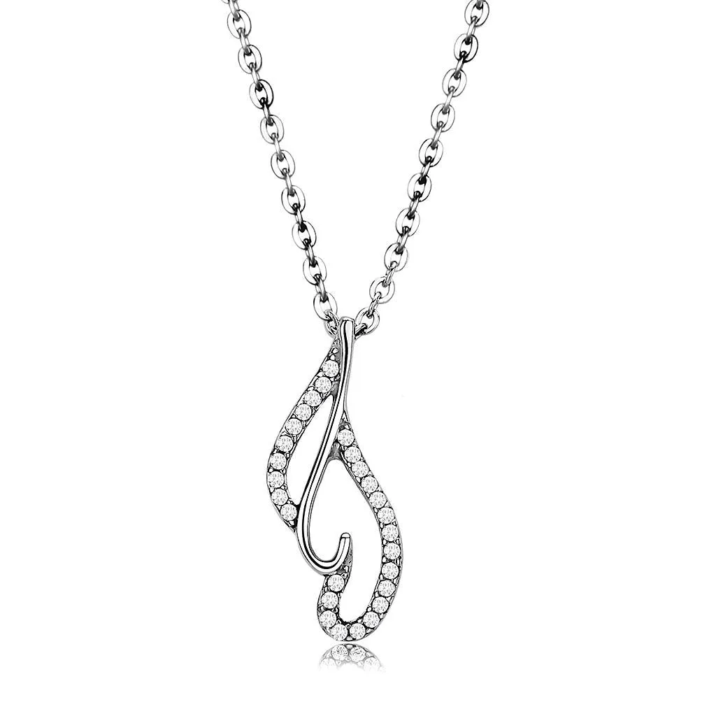 High polished (no plating) Stainless Steel Chain Pendant with AAA Grade CZ in Clear for Women Style DA089