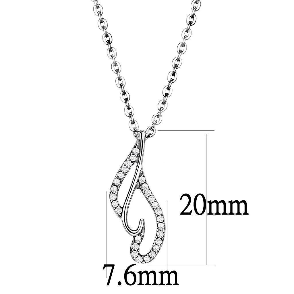 High polished (no plating) Stainless Steel Chain Pendant with AAA Grade CZ in Clear for Women Style DA089