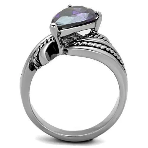 High polished (no plating) Stainless Steel Ring with AAA Grade CZ in Amethyst for Women Style TK1515