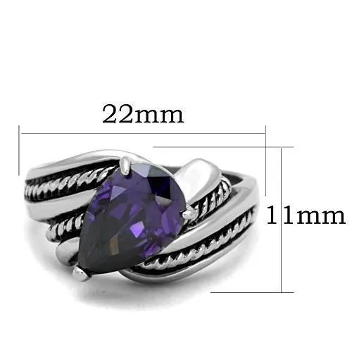 High polished (no plating) Stainless Steel Ring with AAA Grade CZ in Amethyst for Women Style TK1515