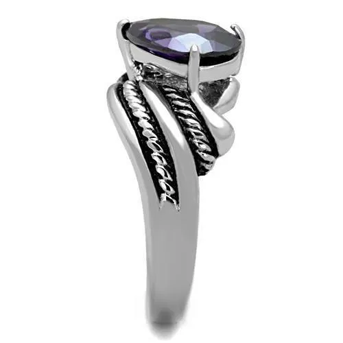 High polished (no plating) Stainless Steel Ring with AAA Grade CZ in Amethyst for Women Style TK1515