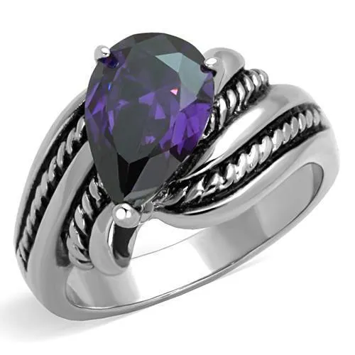 High polished (no plating) Stainless Steel Ring with AAA Grade CZ in Amethyst for Women Style TK1515