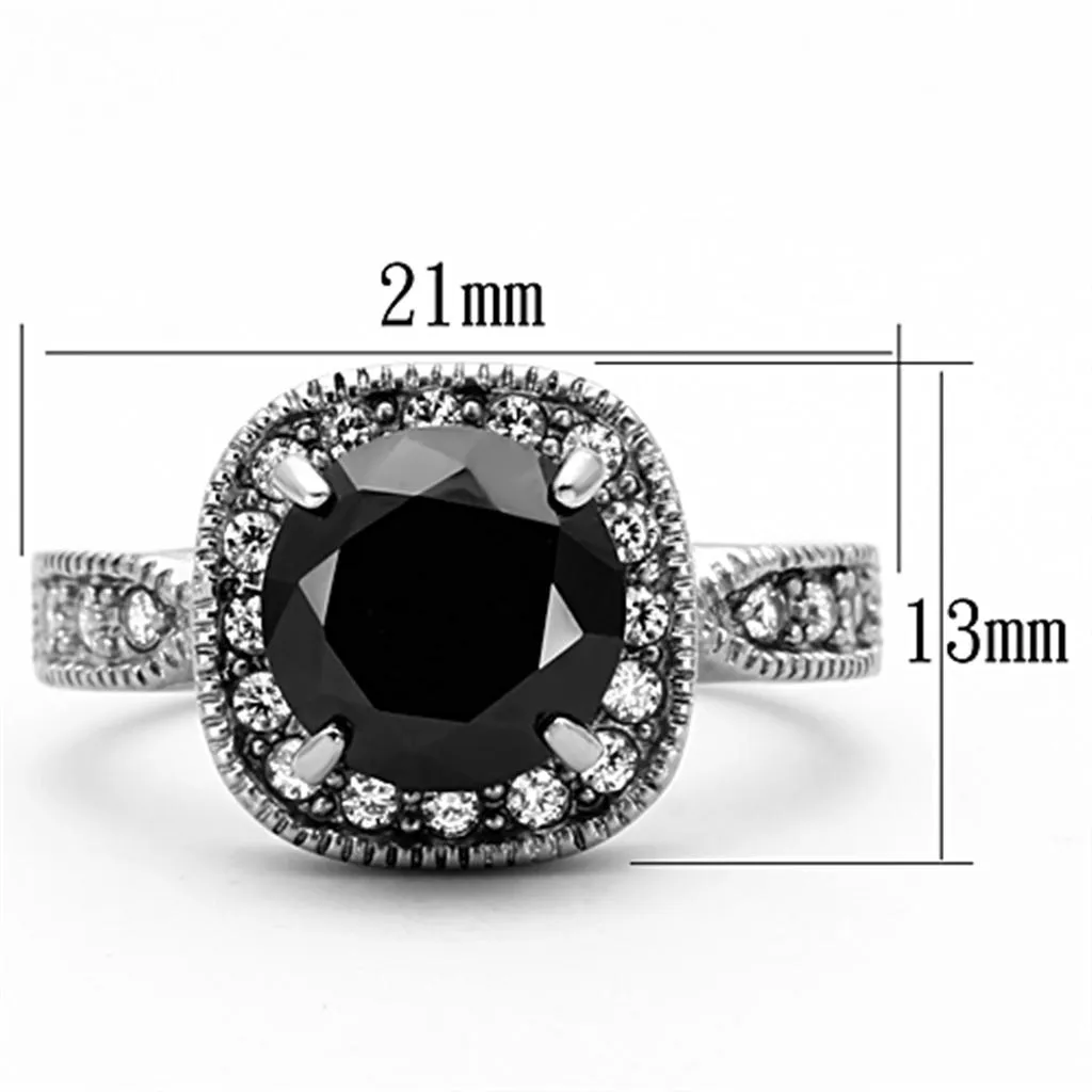 High polished (no plating) Stainless Steel Ring with AAA Grade CZ in Black Diamond for Women Style TK1322