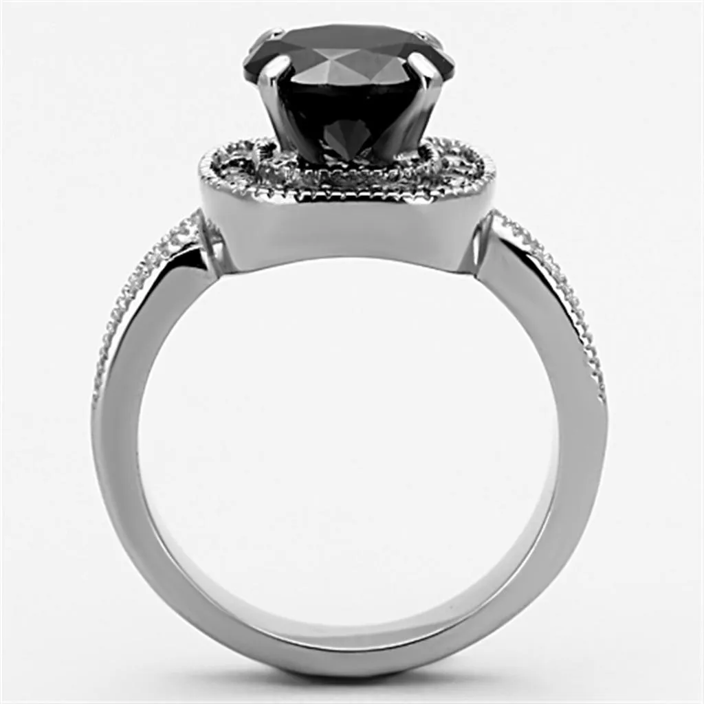 High polished (no plating) Stainless Steel Ring with AAA Grade CZ in Black Diamond for Women Style TK1322