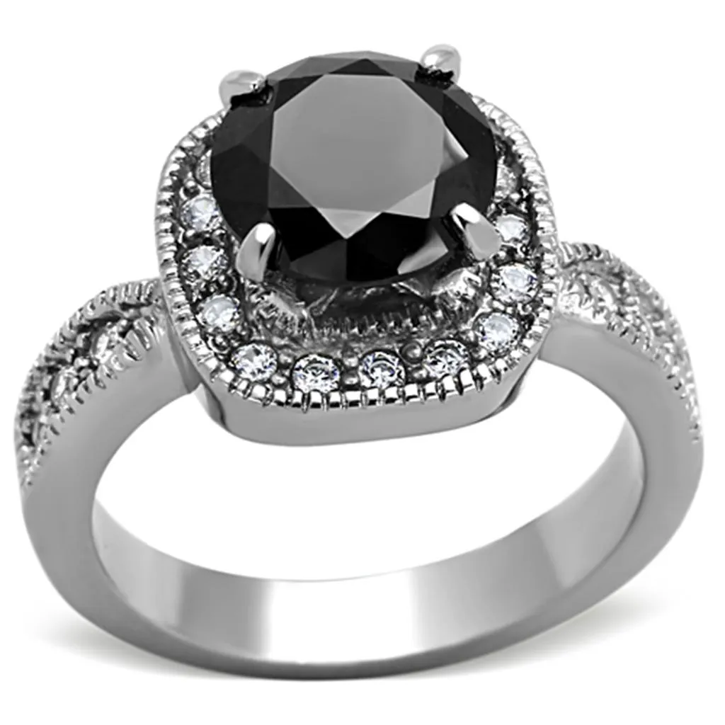 High polished (no plating) Stainless Steel Ring with AAA Grade CZ in Black Diamond for Women Style TK1322