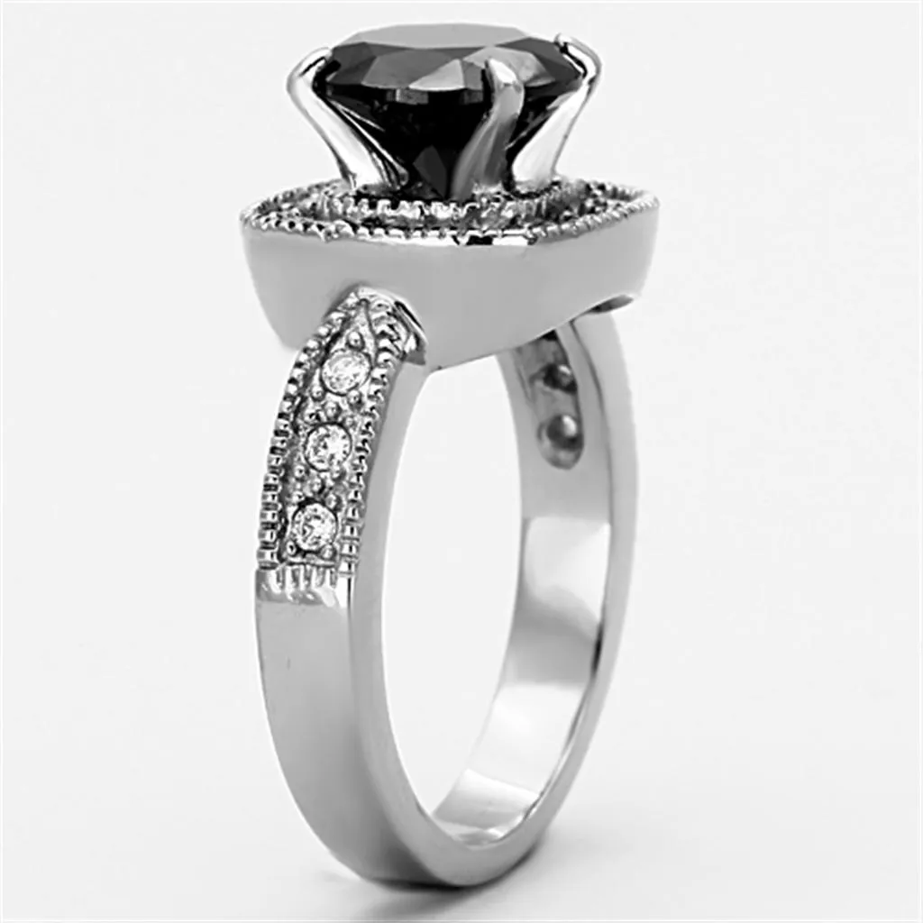 High polished (no plating) Stainless Steel Ring with AAA Grade CZ in Black Diamond for Women Style TK1322