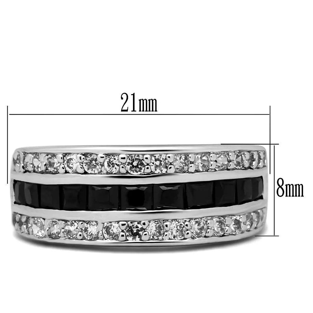 High polished (no plating) Stainless Steel Ring with AAA Grade CZ in Black Diamond for Women Style TK2872