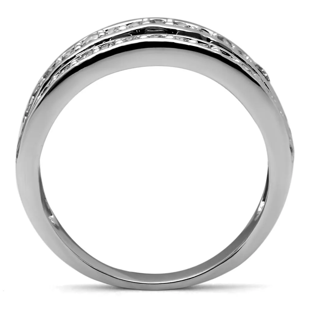 High polished (no plating) Stainless Steel Ring with AAA Grade CZ in Black Diamond for Women Style TK2872