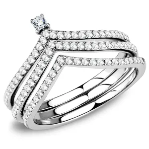 High polished (no plating) Stainless Steel Ring with AAA Grade CZ in Clear for Women Style DA061