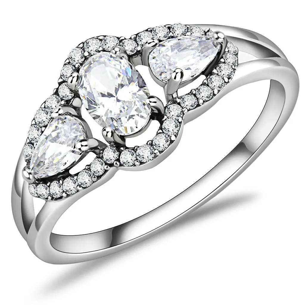 High polished (no plating) Stainless Steel Ring with AAA Grade CZ in Clear for Women Style DA103