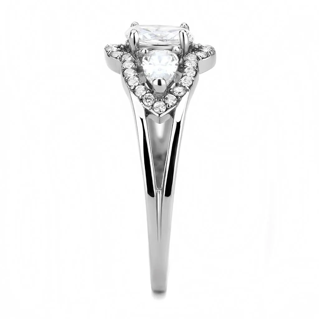 High polished (no plating) Stainless Steel Ring with AAA Grade CZ in Clear for Women Style DA103