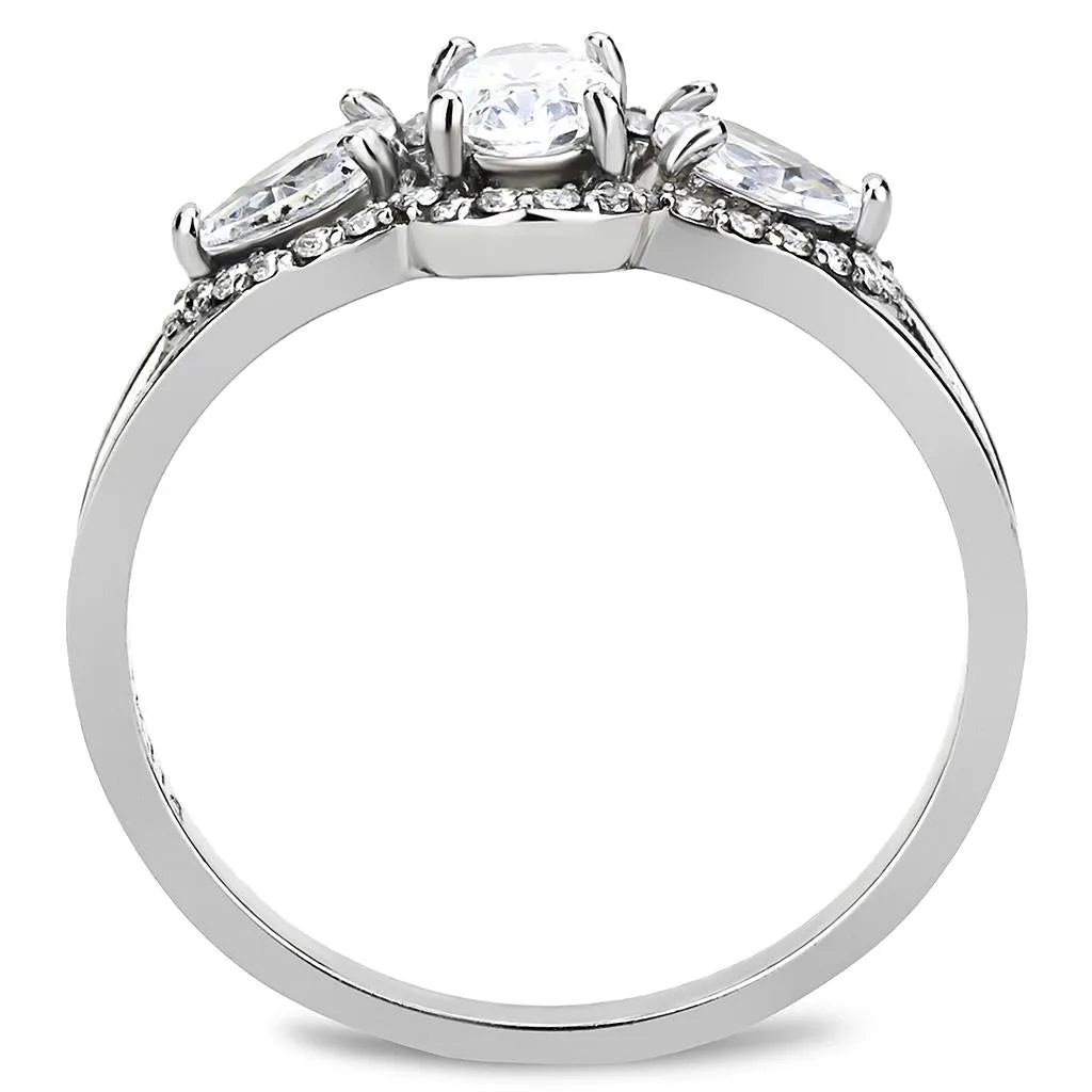 High polished (no plating) Stainless Steel Ring with AAA Grade CZ in Clear for Women Style DA103