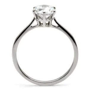 High polished (no plating) Stainless Steel Ring with AAA Grade CZ in Clear for Women Style TK025