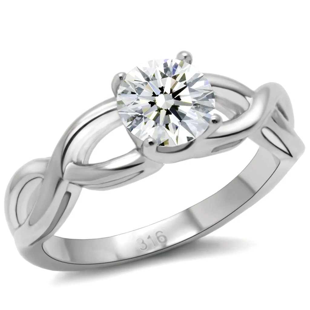 High polished (no plating) Stainless Steel Ring with AAA Grade CZ in Clear for Women Style TK065