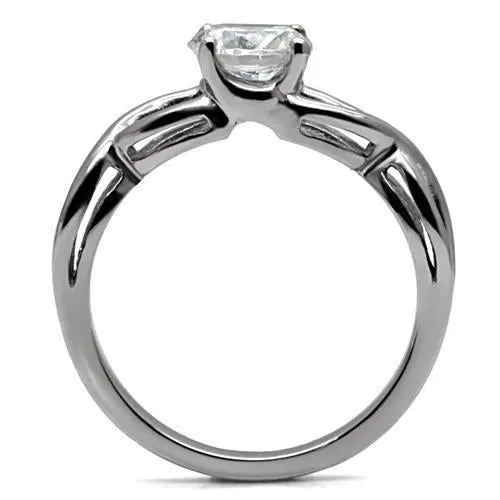 High polished (no plating) Stainless Steel Ring with AAA Grade CZ in Clear for Women Style TK065