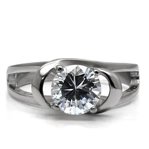 High polished (no plating) Stainless Steel Ring with AAA Grade CZ in Clear for Women Style TK066