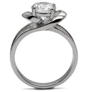 High polished (no plating) Stainless Steel Ring with AAA Grade CZ in Clear for Women Style TK066