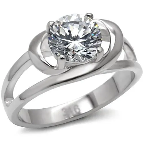 High polished (no plating) Stainless Steel Ring with AAA Grade CZ in Clear for Women Style TK066