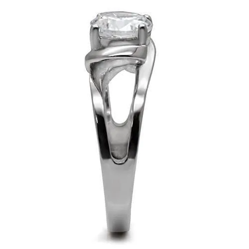 High polished (no plating) Stainless Steel Ring with AAA Grade CZ in Clear for Women Style TK066