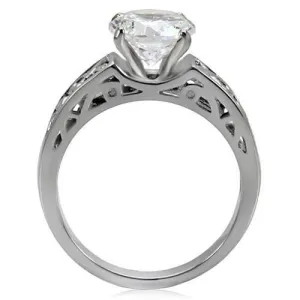 High polished (no plating) Stainless Steel Ring with AAA Grade CZ in Clear for Women Style TK069