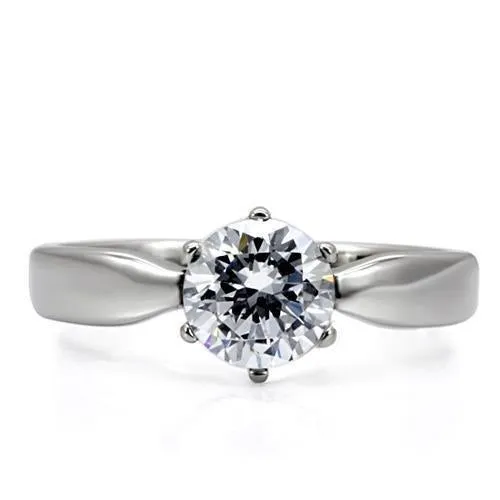 High polished (no plating) Stainless Steel Ring with AAA Grade CZ in Clear for Women Style TK071