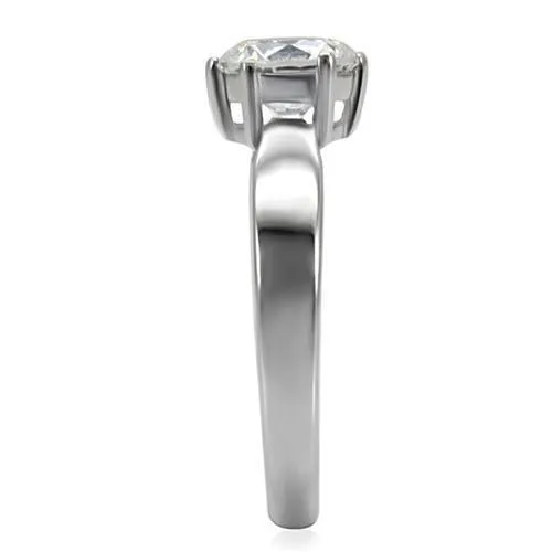 High polished (no plating) Stainless Steel Ring with AAA Grade CZ in Clear for Women Style TK071