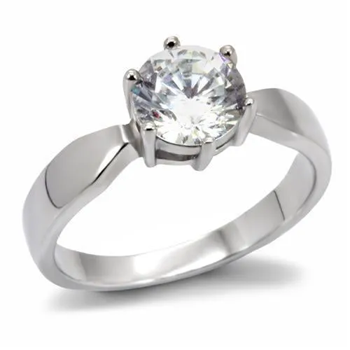 High polished (no plating) Stainless Steel Ring with AAA Grade CZ in Clear for Women Style TK071