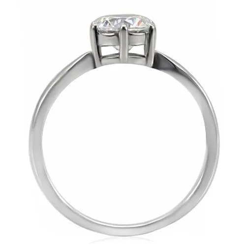 High polished (no plating) Stainless Steel Ring with AAA Grade CZ in Clear for Women Style TK071