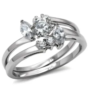 High polished (no plating) Stainless Steel Ring with AAA Grade CZ in Clear for Women Style TK096