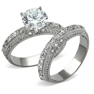 High polished (no plating) Stainless Steel Ring with AAA Grade CZ in Clear for Women Style TK1228