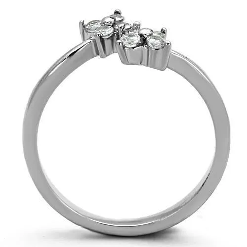 High polished (no plating) Stainless Steel Ring with AAA Grade CZ in Clear for Women Style TK1333