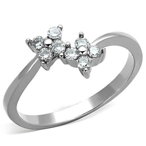 High polished (no plating) Stainless Steel Ring with AAA Grade CZ in Clear for Women Style TK1333