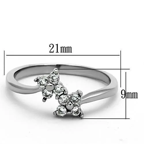 High polished (no plating) Stainless Steel Ring with AAA Grade CZ in Clear for Women Style TK1333