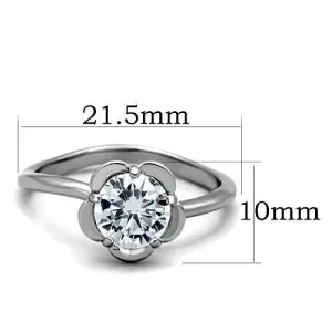 High polished (no plating) Stainless Steel Ring with AAA Grade CZ in Clear for Women Style TK1540