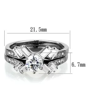 High polished (no plating) Stainless Steel Ring with AAA Grade CZ in Clear for Women Style TK1856