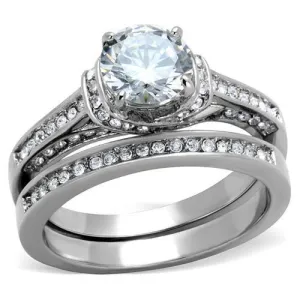 High polished (no plating) Stainless Steel Ring with AAA Grade CZ in Clear for Women Style TK1919